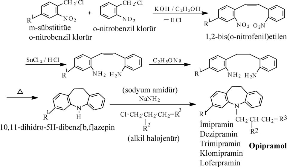 2 H 2 ah 2 R 1 H Cl CH 2 CH 2 CH 2 R 10,11-dihidro-5H-dibenz[b,f]azepin (sodyum amidür) R 2