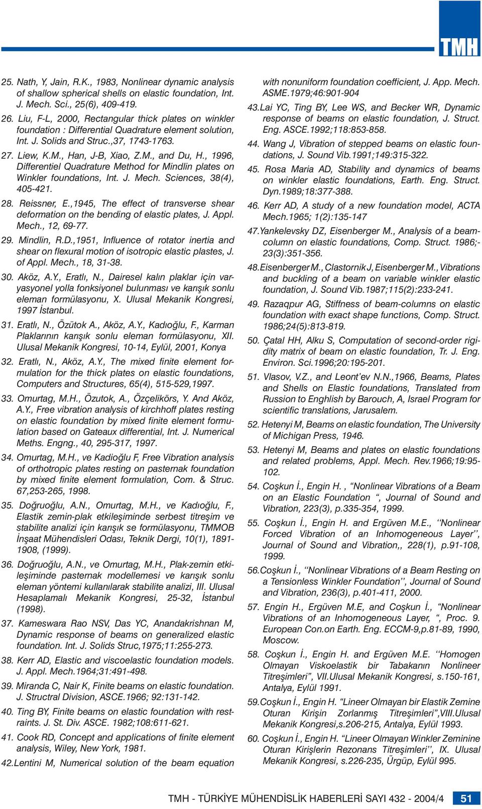 , 1996, Differentiel Quadrature Method for Mindlin plates on Winkler foundations, Int. J. Mech. Sciences, 38(4), 405-421. 28. Reissner, E.