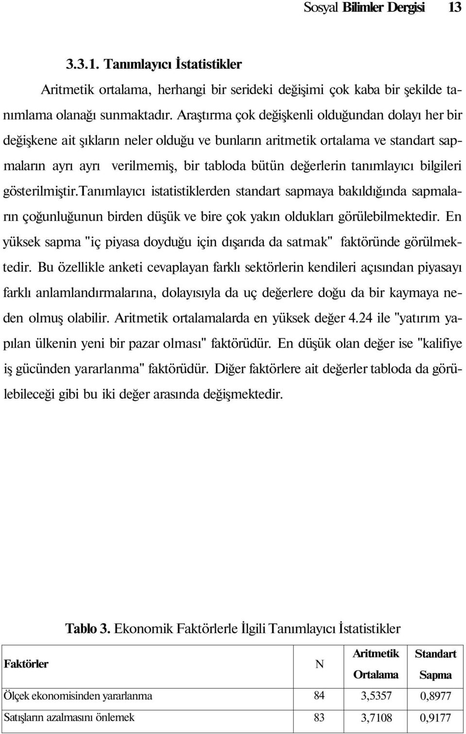 tanımlayıcı bilgileri gösterilmiştir.tanımlayıcı istatistiklerden standart sapmaya bakıldığında sapmaların çoğunluğunun birden düşük ve bire çok yakın oldukları görülebilmektedir.