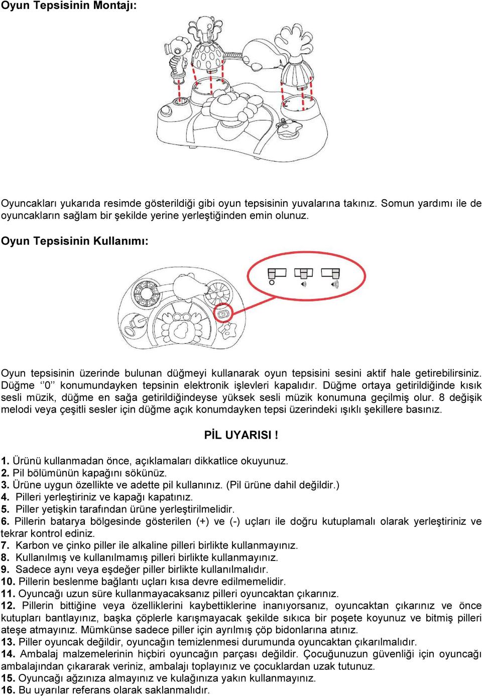 Düğme ortaya getirildiğinde kısık sesli müzik, düğme en sağa getirildiğindeyse yüksek sesli müzik konumuna geçilmiş olur.