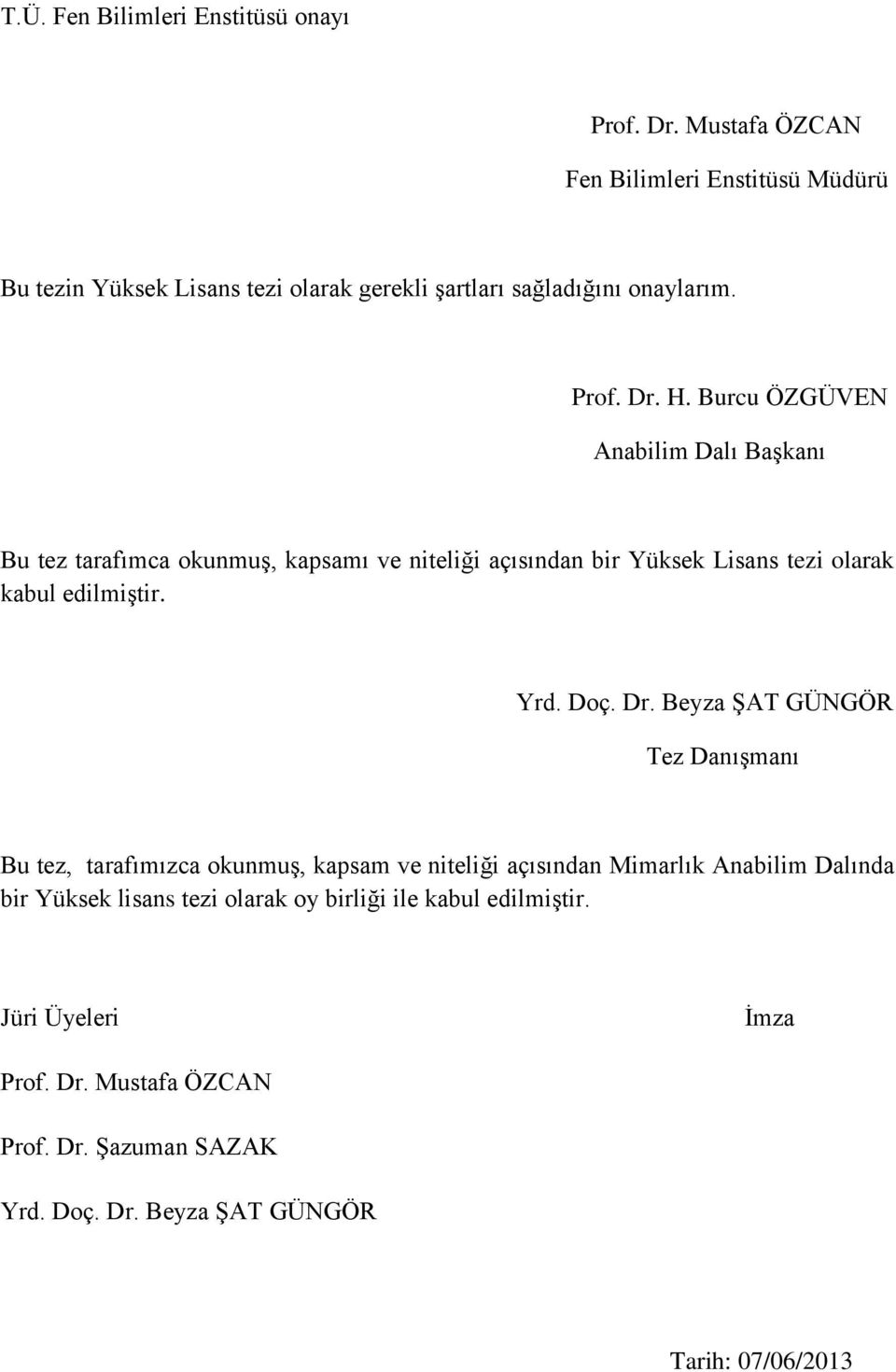 Burcu ÖZGÜVEN Anabilim Dalı Başkanı Bu tez tarafımca okunmuş, kapsamı ve niteliği açısından bir Yüksek Lisans tezi olarak kabul edilmiştir. Yrd. Doç. Dr.