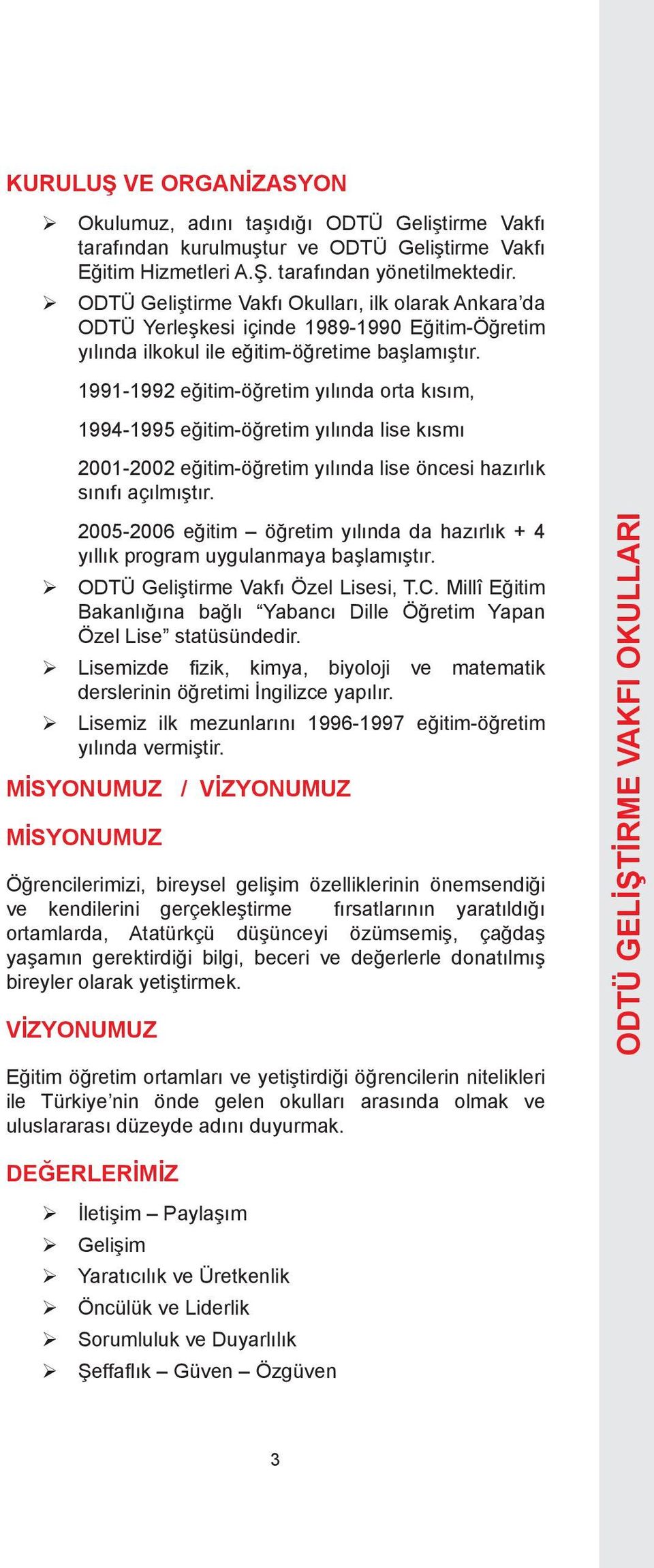 1991-1992 eğitim-öğretim yılında orta kısım, 1994-1995 eğitim-öğretim yılında lise kısmı 2001-2002 eğitim-öğretim yılında lise öncesi hazırlık sınıfı açılmıştır.