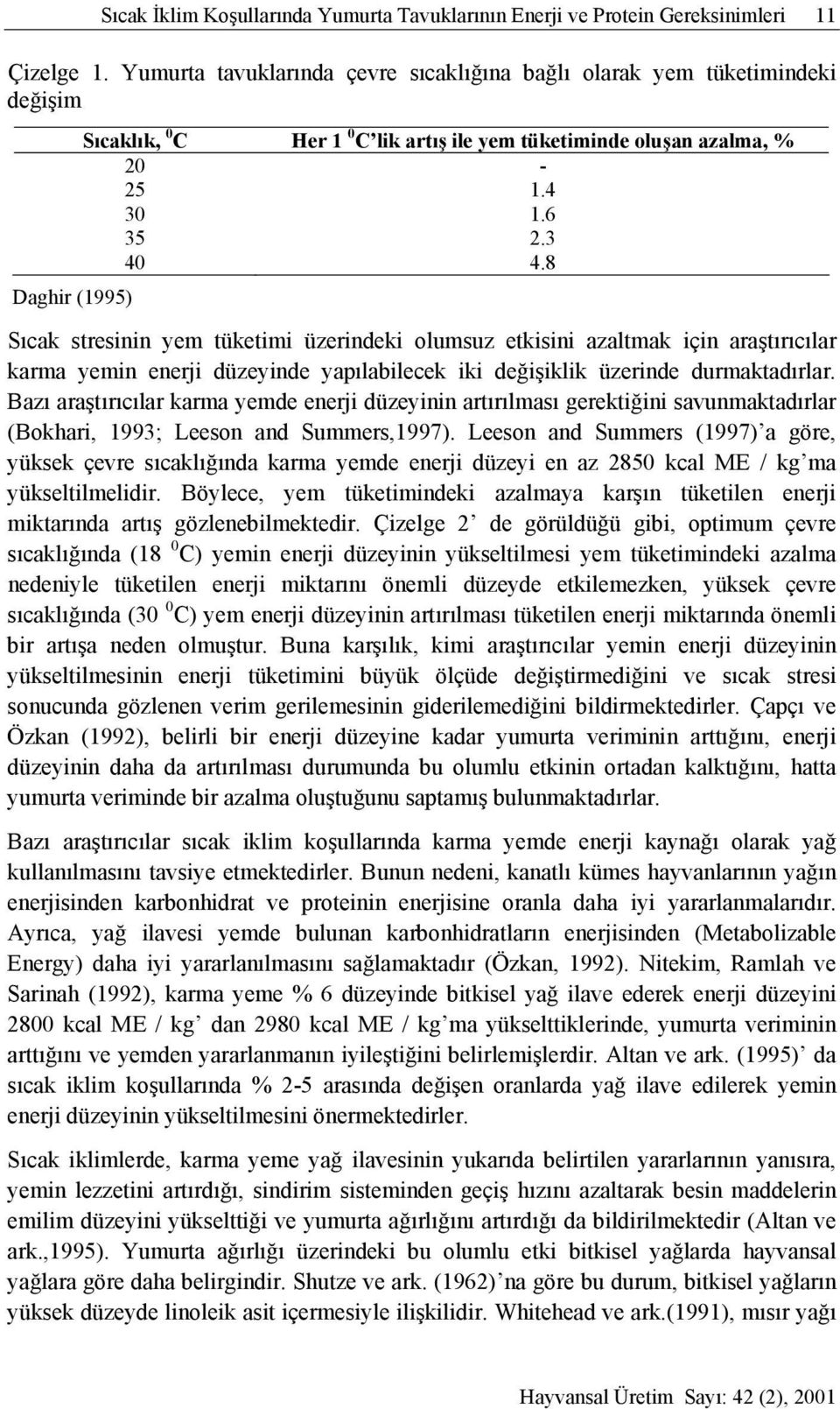 8 Daghir (1995) Sıcak stresinin yem tüketimi üzerindeki olumsuz etkisini azaltmak için araştırıcılar karma yemin enerji düzeyinde yapılabilecek iki değişiklik üzerinde durmaktadırlar.