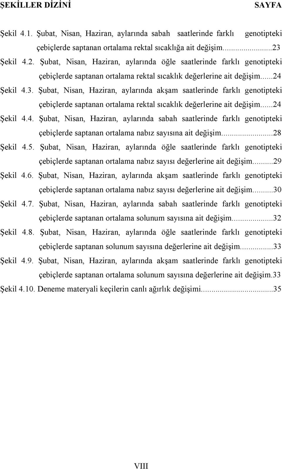 Şubat, Nisan, Haziran, aylarında akşam saatlerinde farklı genotipteki çebiçlerde saptanan ortalama rektal sıcaklık değerlerine ait değişim...24 