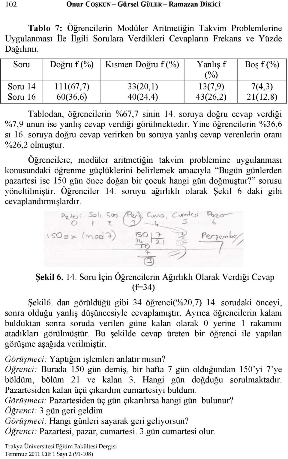 soruya doğru cevap verdiği %7,9 unun ise yanlış cevap verdiği görülmektedir. Yine öğrencilerin %36,6 sı 16. soruya doğru cevap verirken bu soruya yanlış cevap verenlerin oranı %26,2 olmuştur.