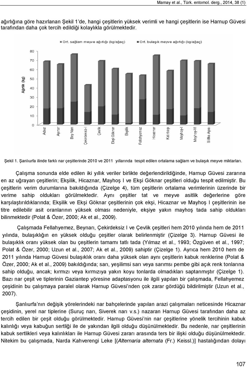 Çalışma sonunda elde edilen iki yıllık veriler birlikte değerlendirildiğinde, Harnup Güvesi zararına en az uğrayan çeşitlerin; Ekşilik, Hicaznar, Mayhoş I ve Ekşi Göknar çeşitleri olduğu tespit