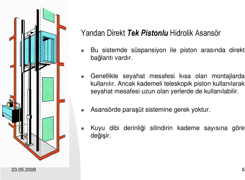 Ancak kademeli teleskopik piston kullanılarak seyahat mesafesi uzun olan yerlerde de