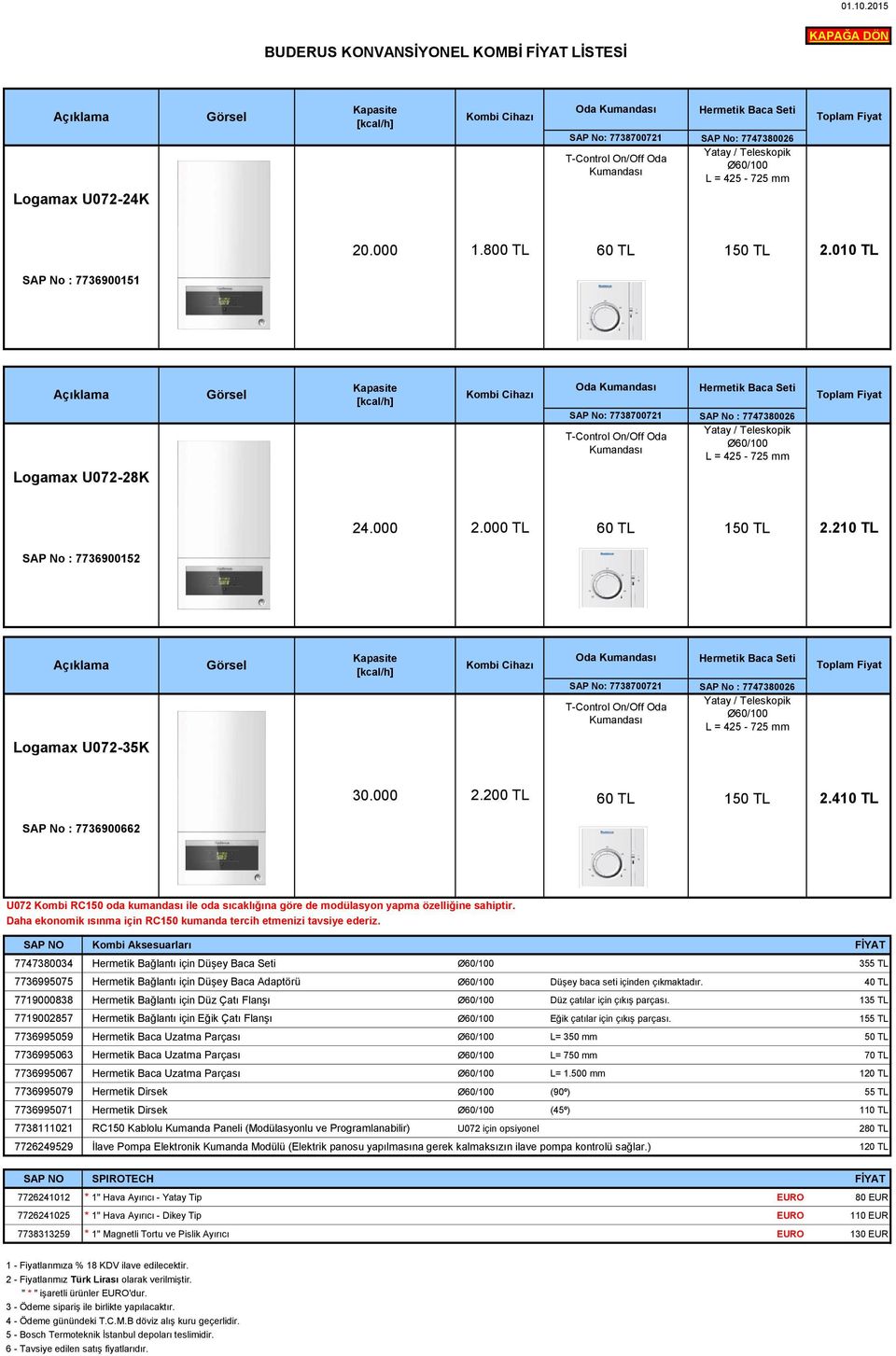 7747380026 Yatay / Teleskopik Ø60/100 L = 425-725 mm Toplam Fiyat 20.000 1.800 TL 60 TL 150 TL 2.