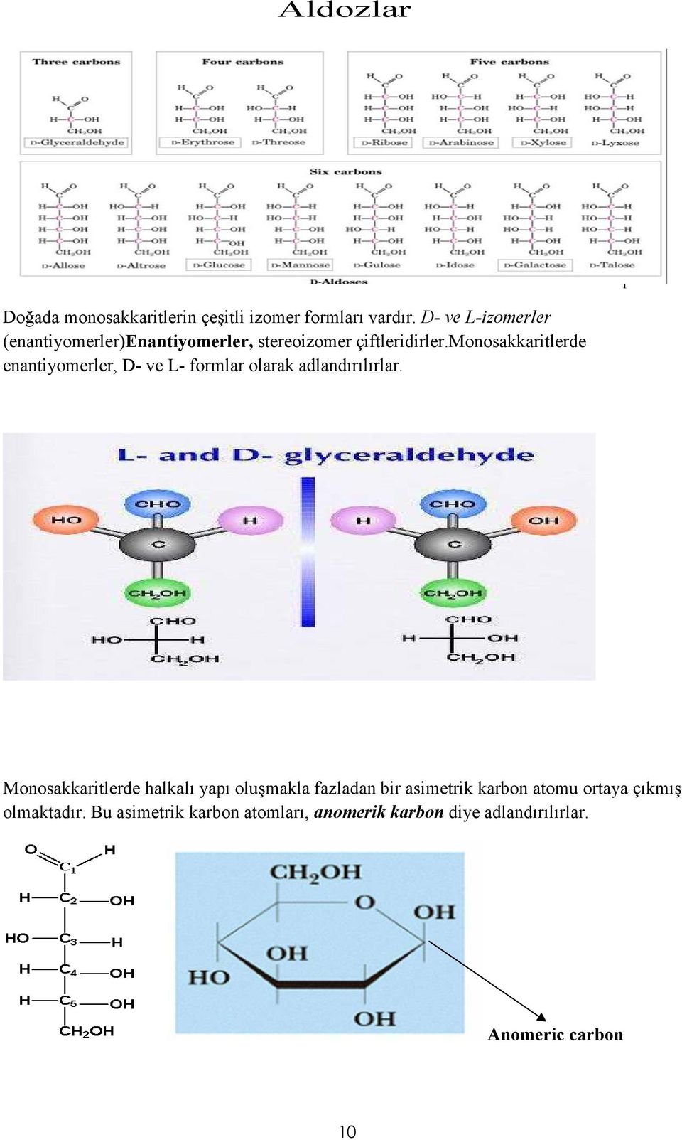 monosakkaritlerde enantiyomerler, D- ve L- formlar olarak adlandırılırlar.