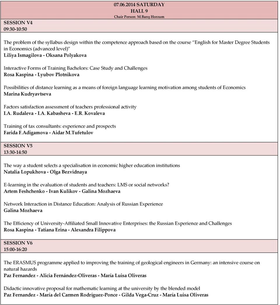 Polyakova Interactive Forms of Training Bachelors: Case Study and Challenges Rosa Kaspina - Lyubov Plotnikova Possibilities of distance learning as a means of foreign language learning motivation