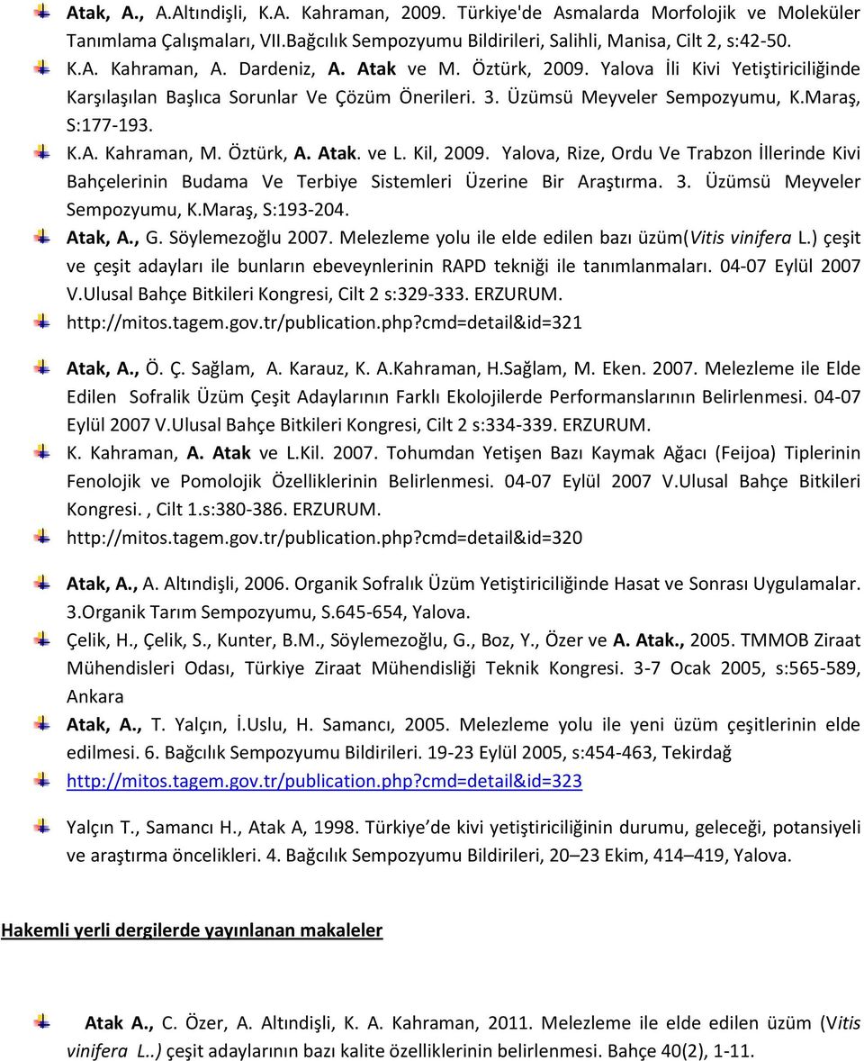 Öztürk, A. Atak. ve L. Kil, 2009. Yalova, Rize, Ordu Ve Trabzon İllerinde Kivi Bahçelerinin Budama Ve Terbiye Sistemleri Üzerine Bir Araştırma. 3. Üzümsü Meyveler Sempozyumu, K.Maraş, S:193-204.