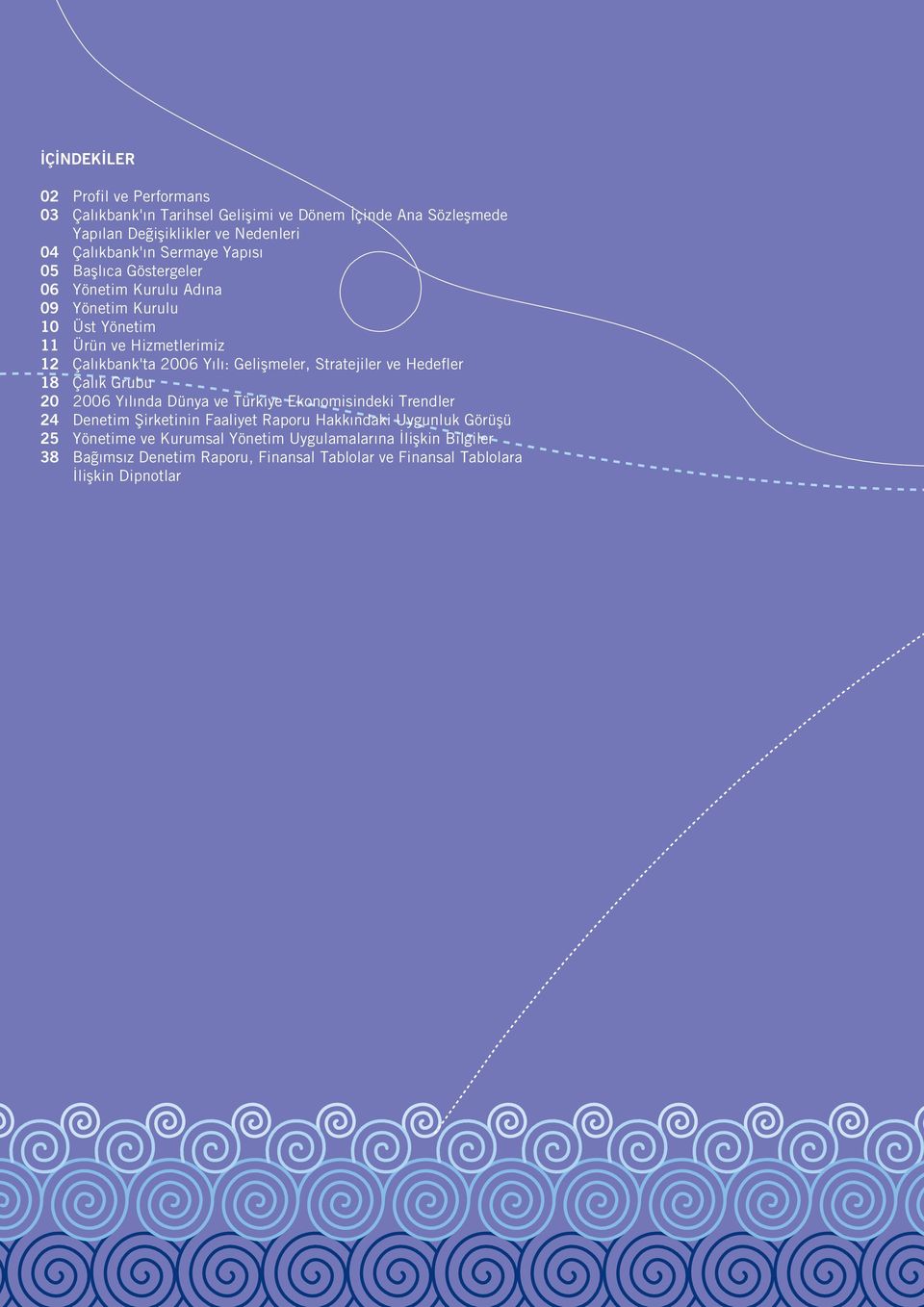 Geliflmeler, Stratejiler ve Hedefler 18 Çal k Grubu 20 2006 Y l nda Dünya ve Türkiye Ekonomisindeki Trendler 24 Denetim fiirketinin Faaliyet Raporu Hakk