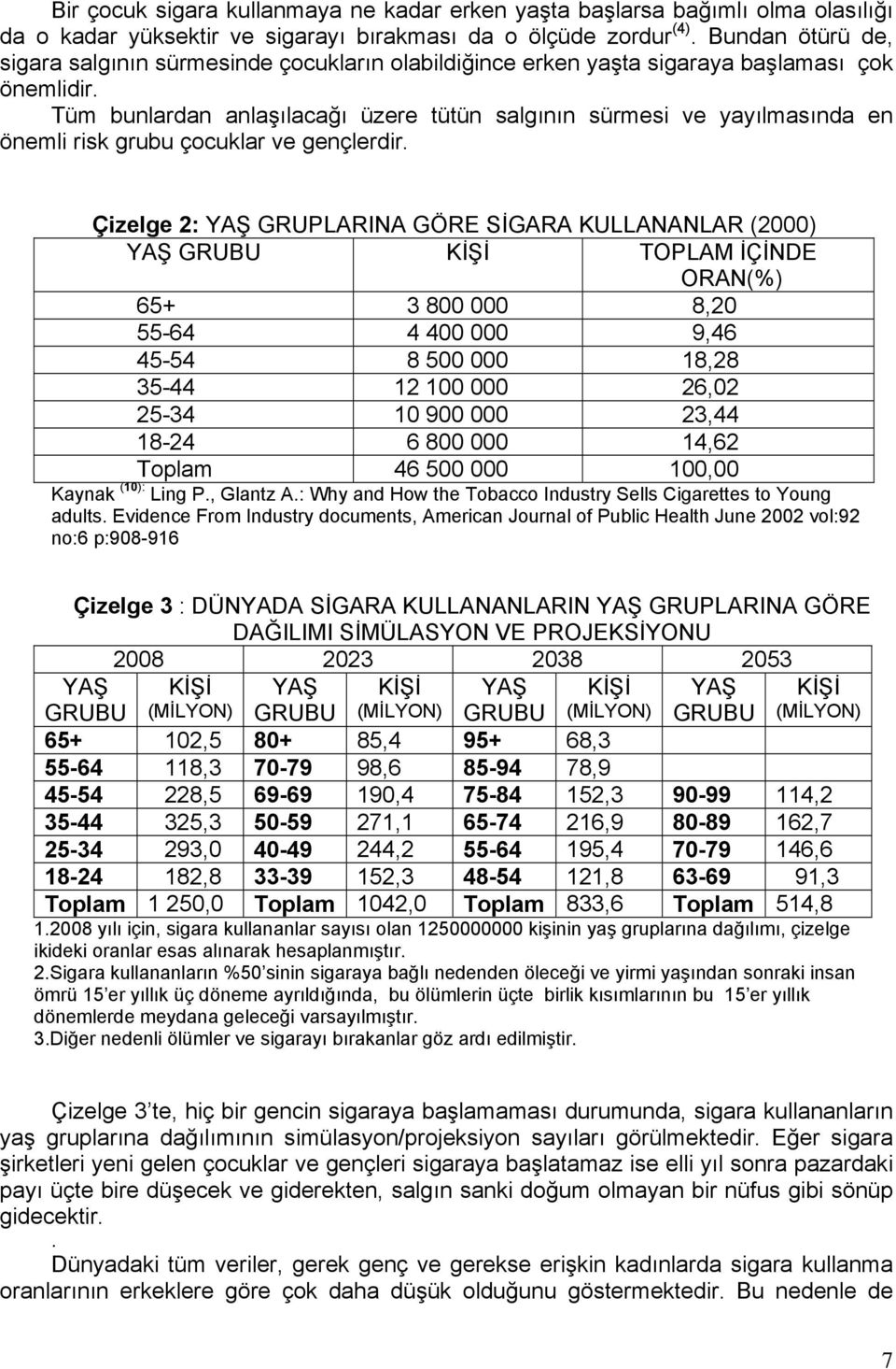 Tüm bunlardan anlaşılacağı üzere tütün salgının sürmesi ve yayılmasında en önemli risk grubu çocuklar ve gençlerdir.