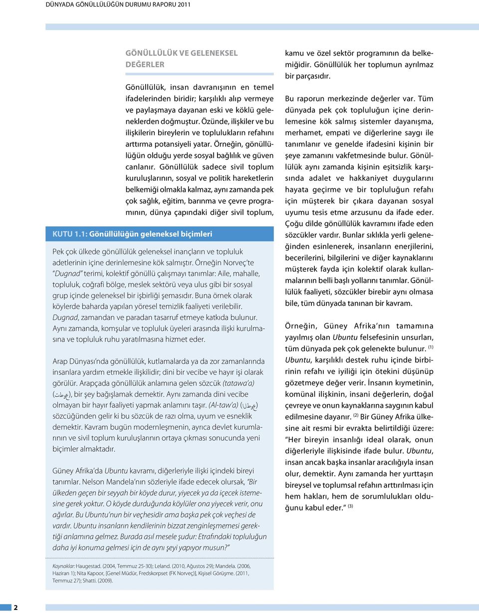 Gönüllülük sadece sivil toplum kuruluşlarının, sosyal ve politik hareketlerin belkemiği olmakla kalmaz, aynı zamanda pek çok sağlık, eğitim, barınma ve çevre programının, dünya çapındaki diğer sivil