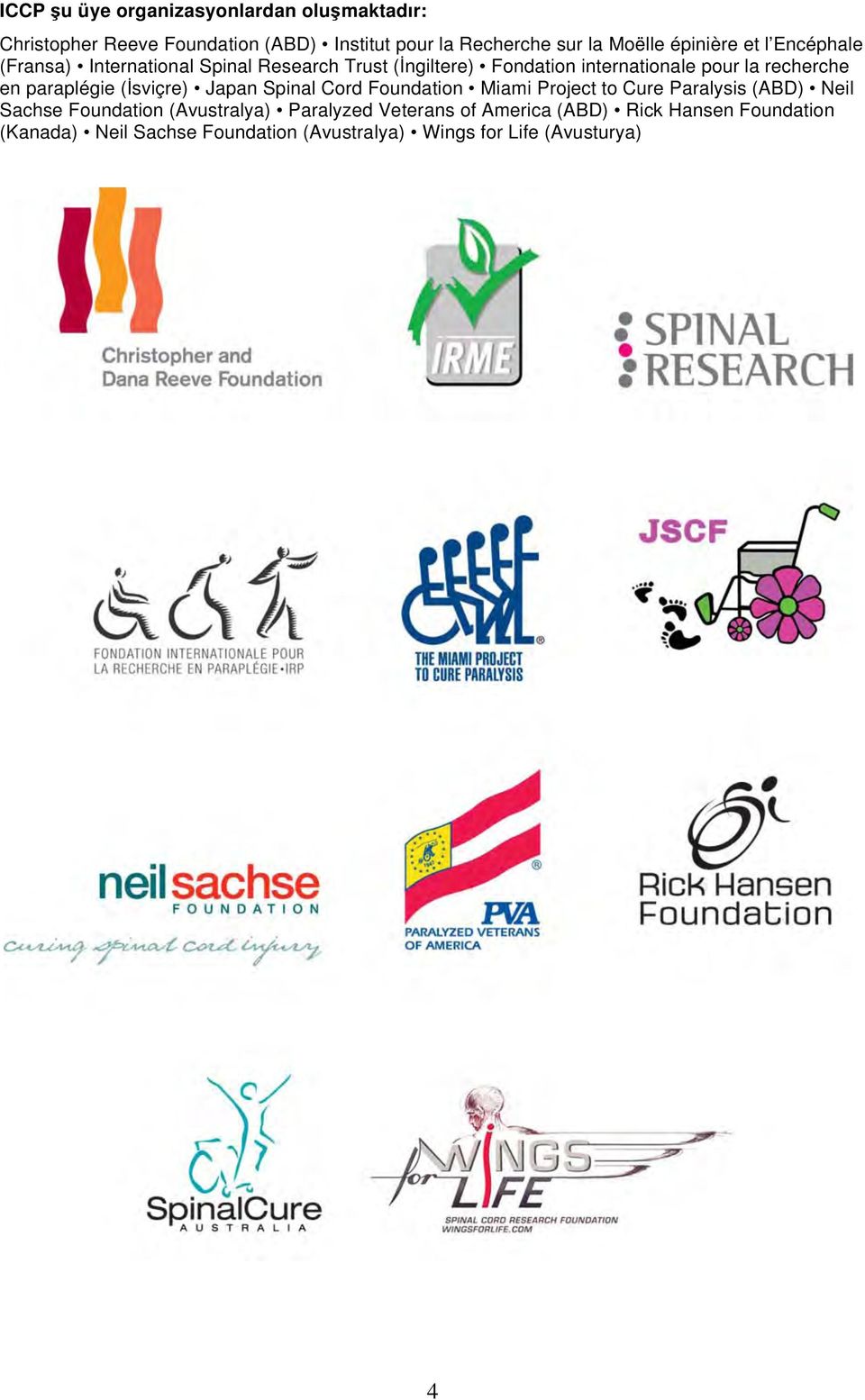 en paraplégie ( sviçre) Japan Spinal Cord Foundation Miami Project to Cure Paralysis (ABD) Neil Sachse Foundation