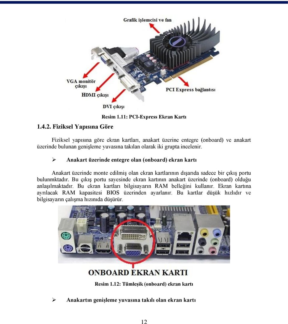 Anakart üzerinde entegre olan (onboard) ekran kartı Anakart üzerinde monte edilmiş olan ekran kartlarının dışarıda sadece bir çıkış portu bulunmktadır.