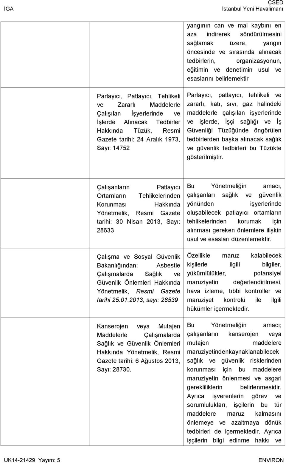 tehlikeli ve zararlı, katı, sıvı, gaz halindeki maddelerle çalışılan işyerlerinde ve işlerde, İşçi sağlığı ve İş Güvenliği Tüzüğünde öngörülen tedbirlerden başka alınacak sağlık ve güvenlik