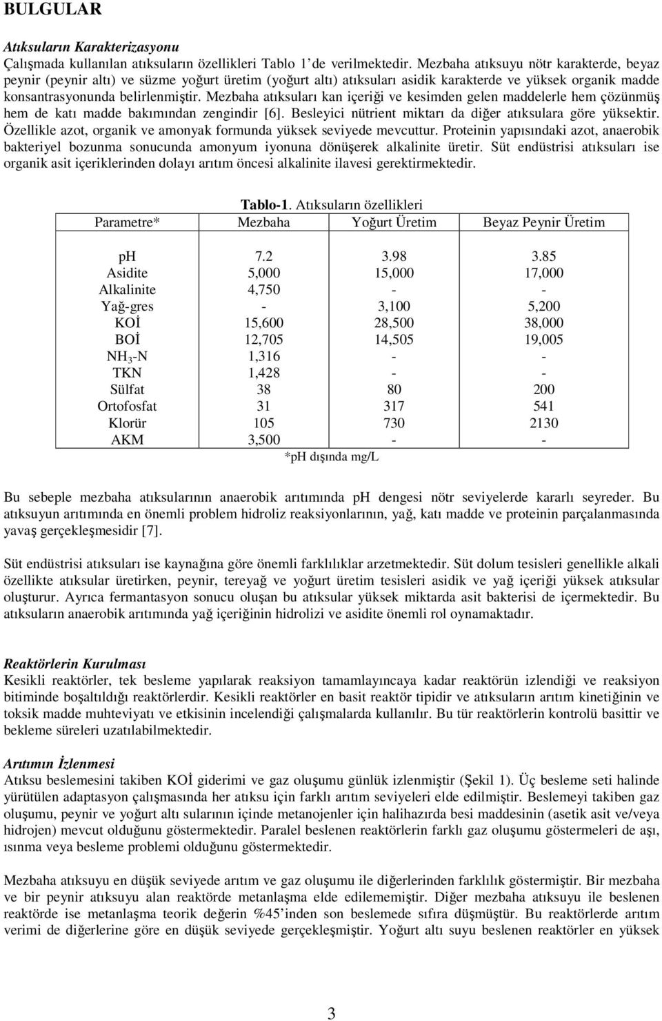 Mezbaha atıksuları kan içeriği ve kesimden gelen maddelerle hem çözünmüş hem de katı madde bakımından zengindir [6]. Besleyici nütrient miktarı da diğer atıksulara göre yüksektir.