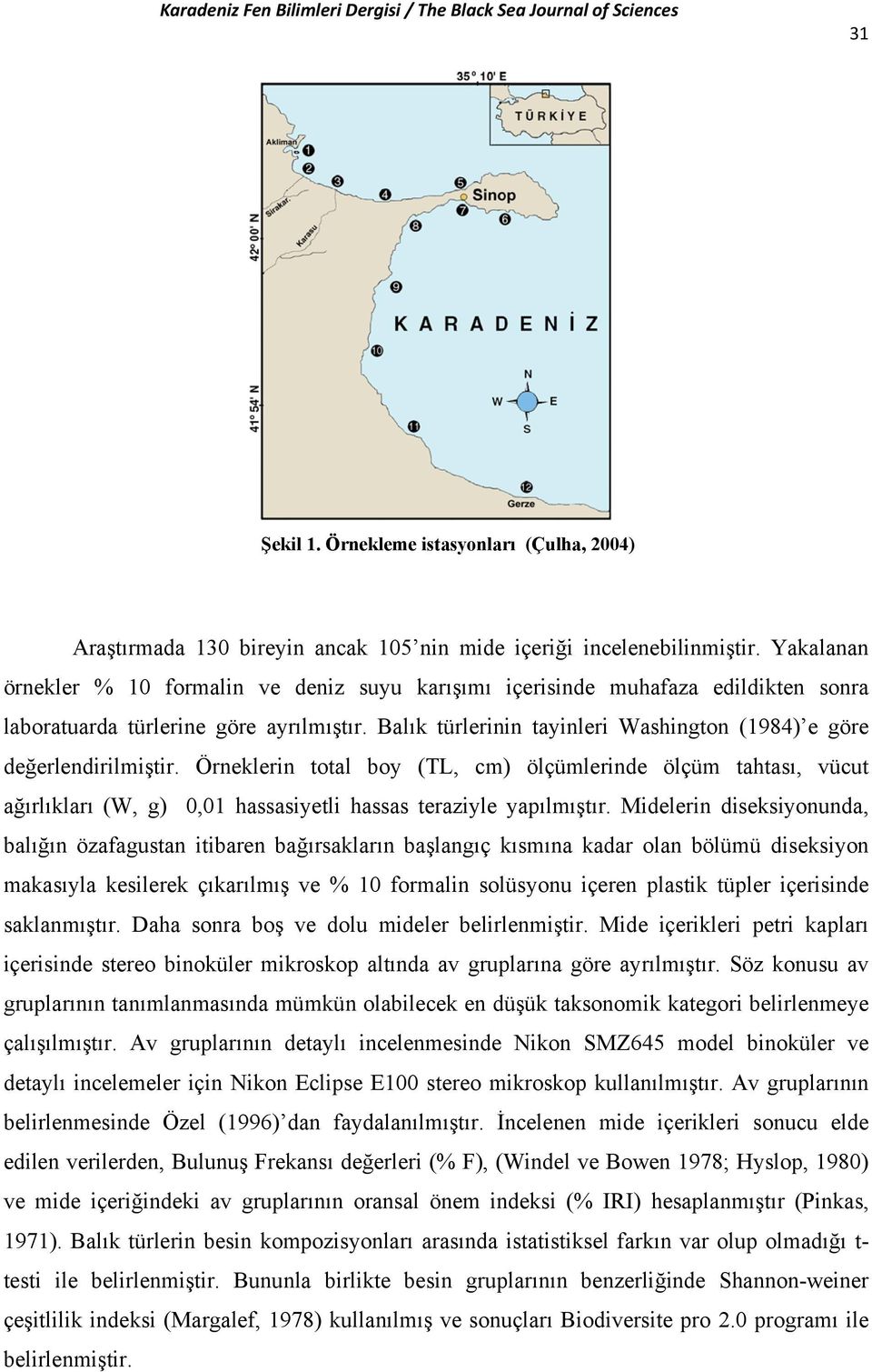 Balık türlerinin tayinleri Washington (1984) e göre değerlendirilmiştir.