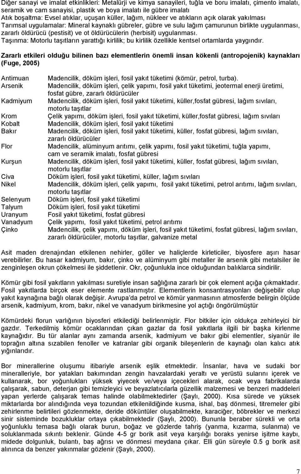 (pestisit) ve ot öldürücülerin (herbisit) uygulanması. Taşınma: Motorlu taşıtların yarattığı kirlilik; bu kirlilik özellikle kentsel ortamlarda yaygındır.