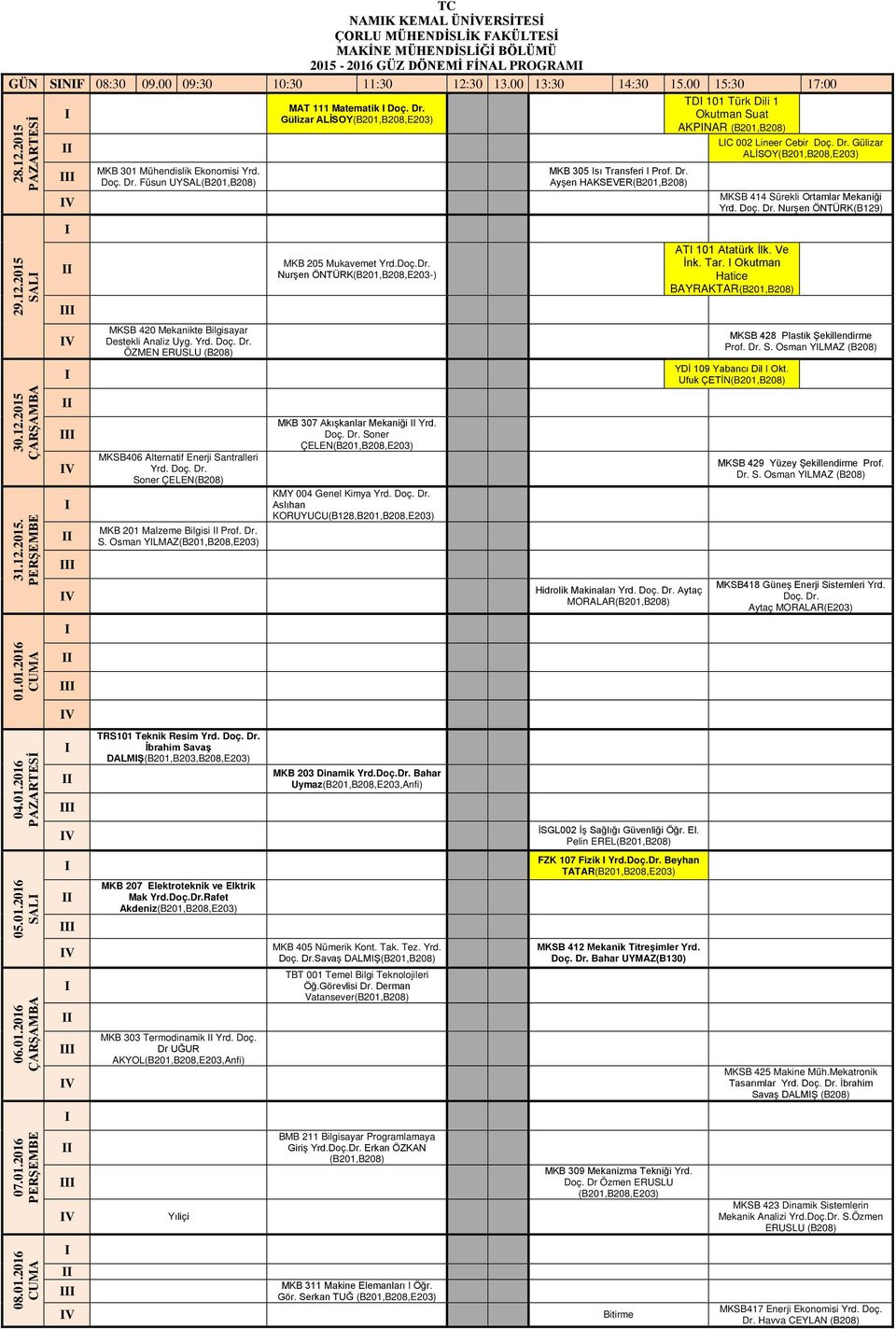 KMY 004 Genel Kimya Aslıhan KORUYUCU(B128,B201,B208,E203) MKB 305 sı Transferi Prof. Dr.