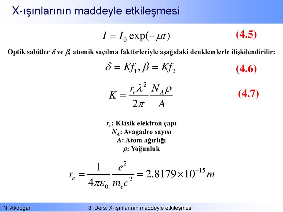 ilişkilendirilir: δ = Kf1, β = Kf2 (4.6) K 2 re λ N Aρ = (4.