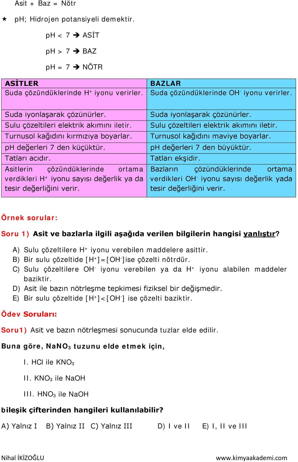 Asitlerin çözündüklerinde ortama verdikleri H + iyonu sayısı değerlik ya da tesir değerliğini verir. Suda iyonlaşarak çözünürler. Sulu çözeltileri elektrik akımını iletir.