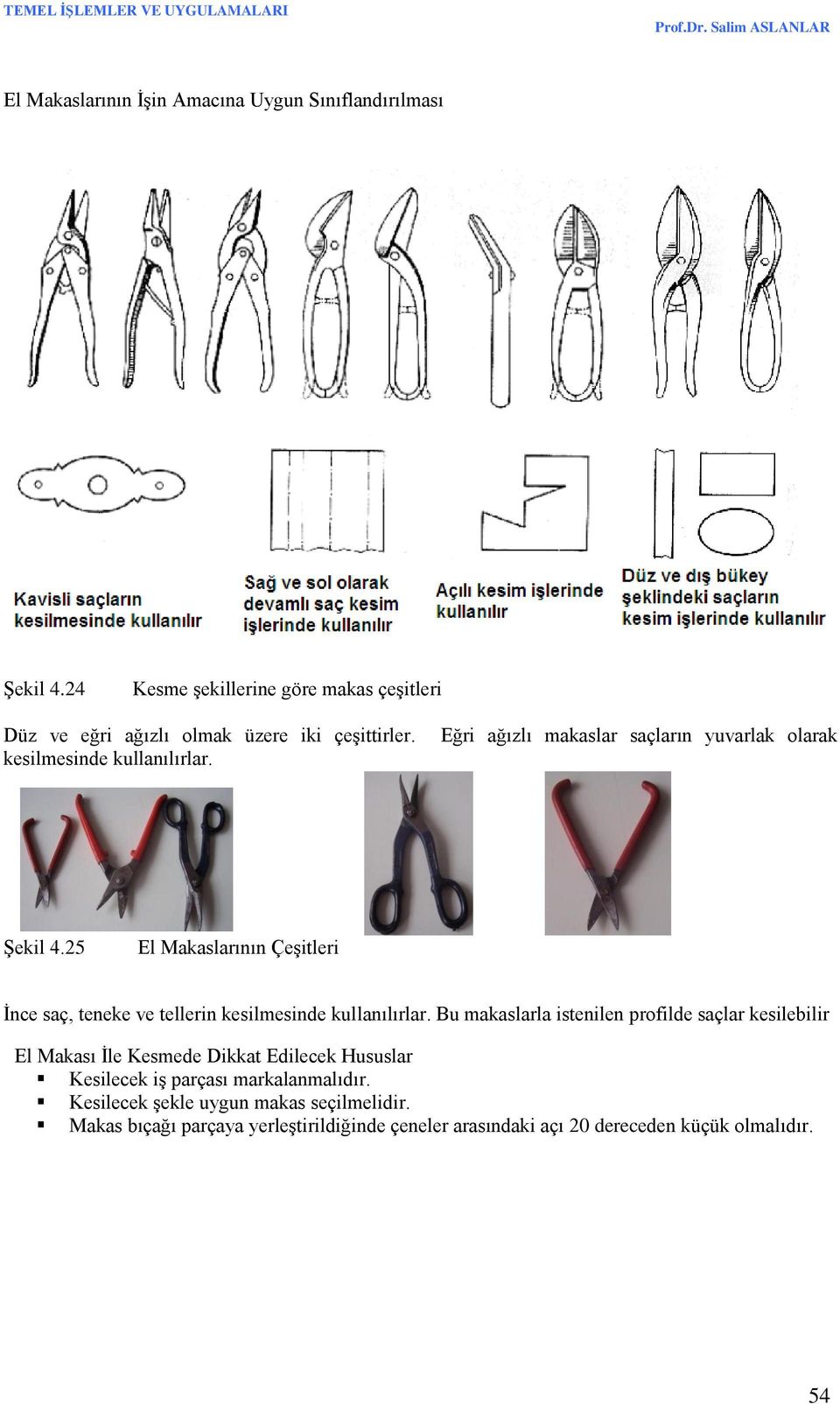 Eğri ağızlı makaslar saçların yuvarlak olarak Şekil 4.25 El Makaslarının Çeşitleri İnce saç, teneke ve tellerin kesilmesinde kullanılırlar.