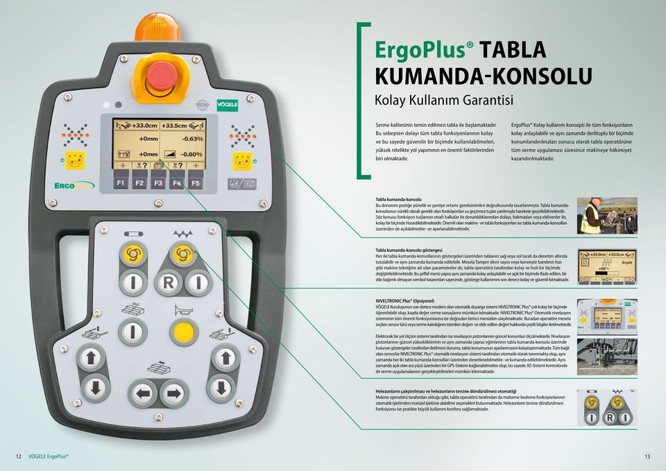 ErgoPlus Kolay kullanım konsepti ile tüm fonksiyonların kolay anlaşılabilir ve aynı zamanda derlitoplu bir biçimde konumlandırılmaları sonucu olarak tabla operatörüne tüm serme uygulaması süresince