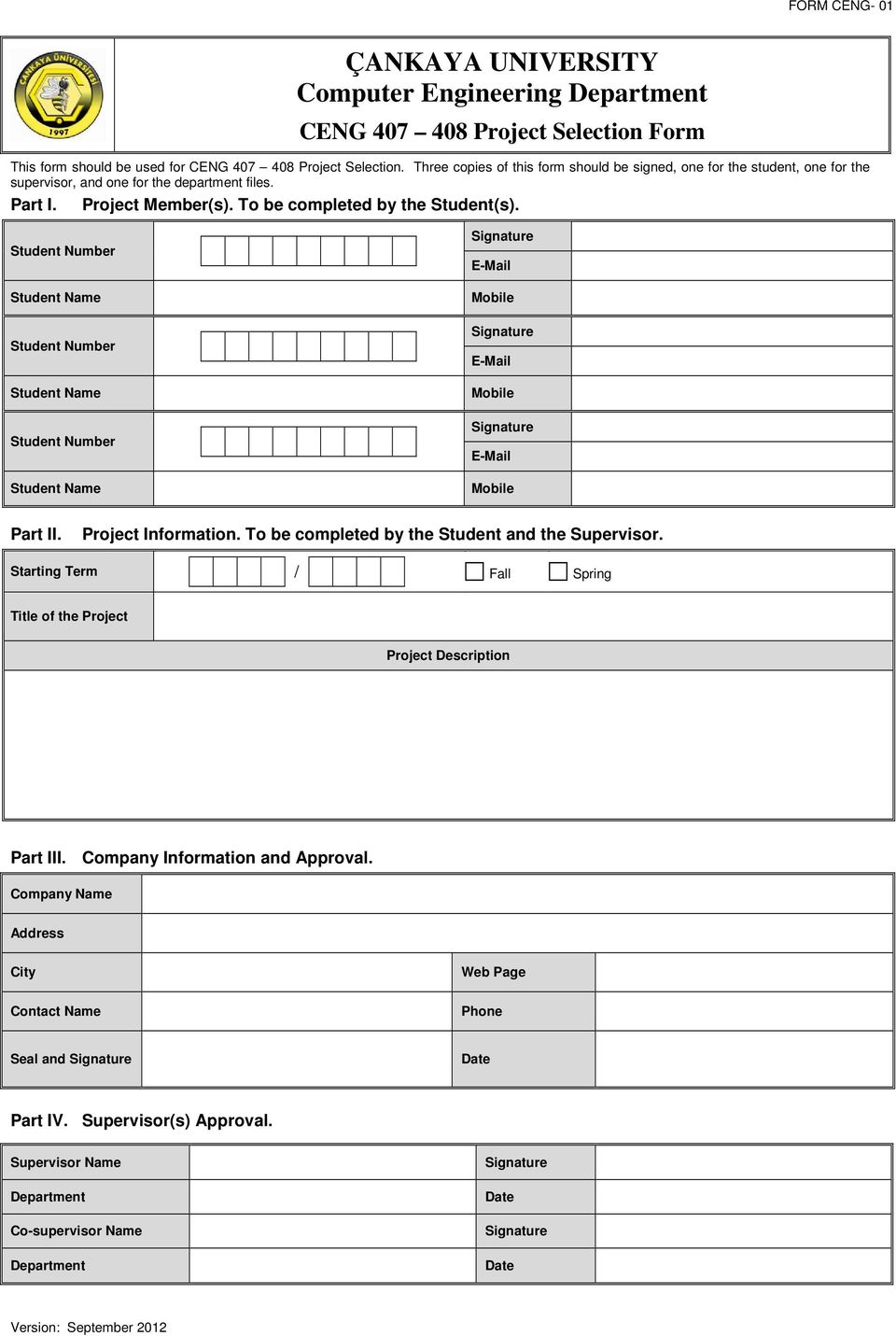 E-Mail Mobile E-Mail Mobile E-Mail Mobile Part II. Project Information. To be completed by the Student and the Supervisor.