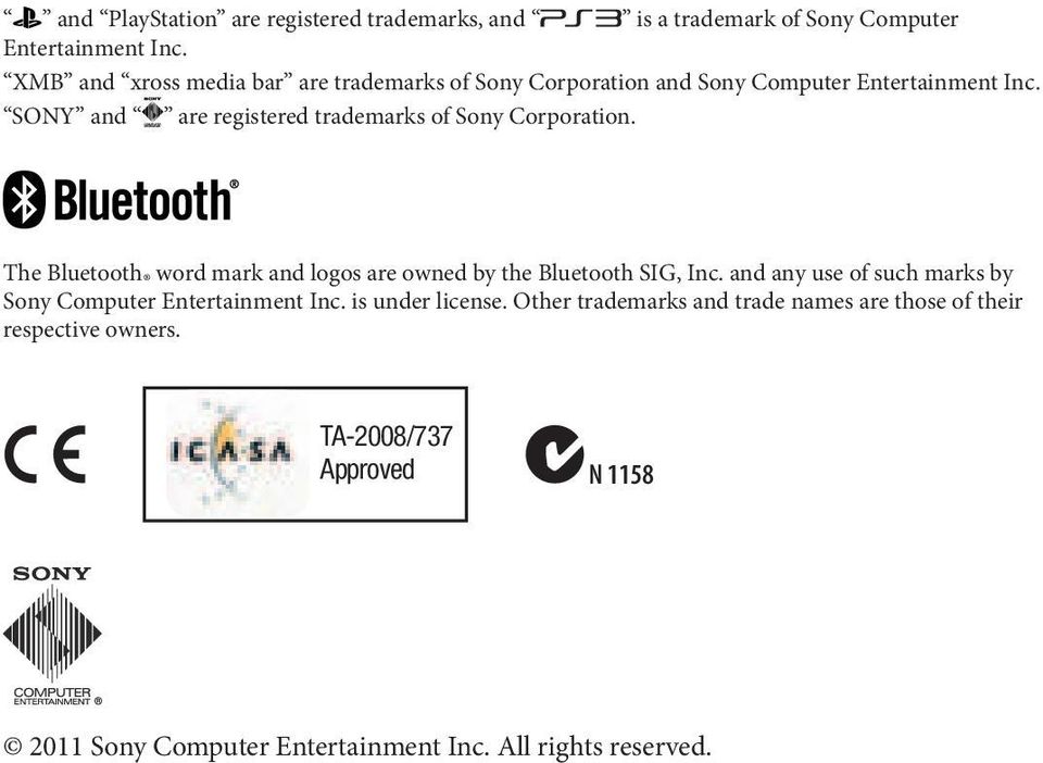 SONY and are registered trademarks of Sony Corporation. The Bluetooth word mark and logos are owned by the Bluetooth SIG, Inc.