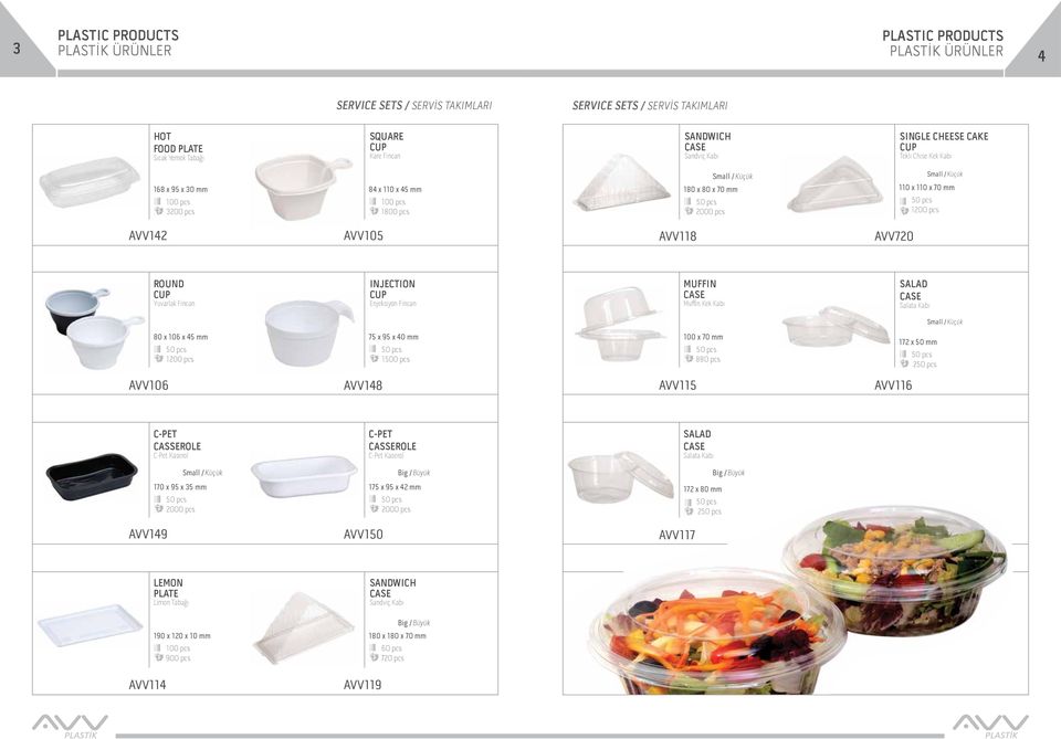 Salata Kabı 80 x 106 x 45 mm 1 75 x 95 x 40 mm 1 100 x 70 mm 880 pcs 172 x 50 mm 2 AVV106 AVV148 AVV115 AVV116 C-PET CASSEROLE C-Pet Kaserol C-PET CASSEROLE C-Pet Kaserol SALAD Salata