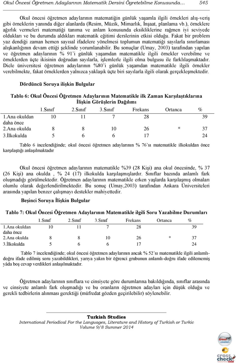 ), örneklere ağırlık vermeleri matematiği tanıma ve anlam konusunda eksikliklerine rağmen iyi seviyede oldukları ve bu durumda aldıkları matematik eğitimi derslerinin etkisi olduğu.