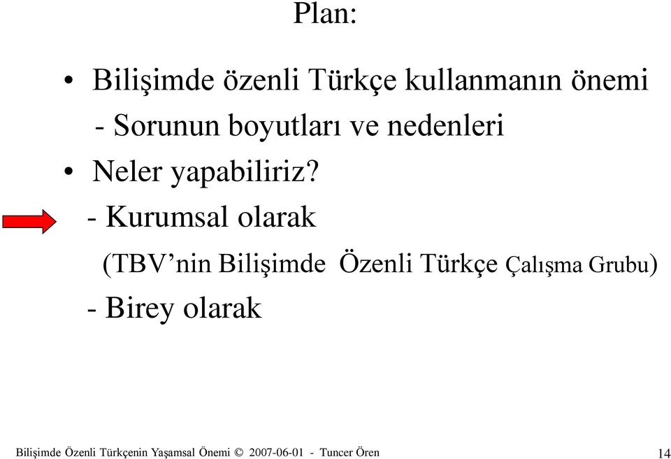 - Kurumsal olarak (TBV nin Bilişimde Özenli Türkçe Çalışma