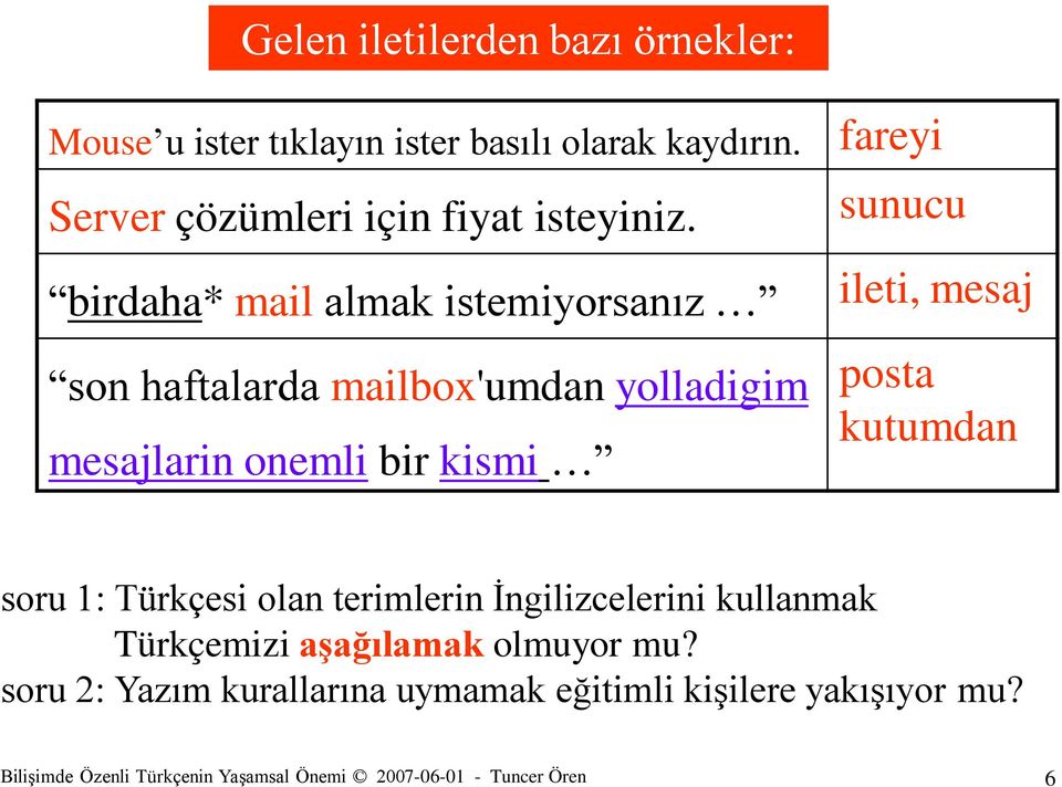 sunucu birdaha* mail almak istemiyorsanız son haftalarda mailbox'umdan yolladigim mesajlarin onemli bir kismi ileti, mesaj