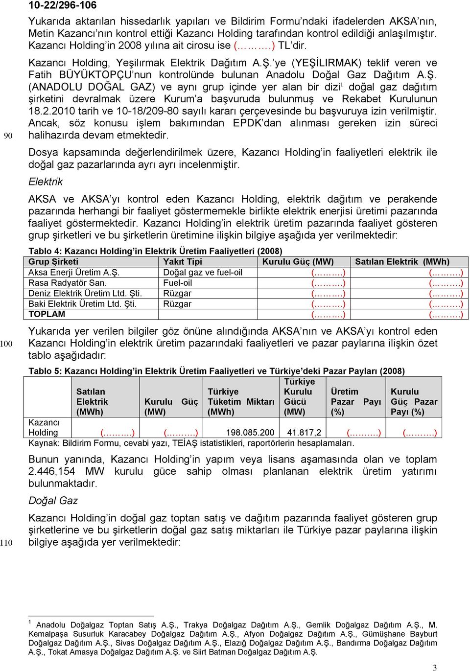 ye (YEŞİLIRMAK) teklif veren ve Fatih BÜYÜKTOPÇU nun kontrolünde bulunan Anadolu Doğal Gaz Dağıtım A.Ş. (ANADOLU DOĞAL GAZ) ve aynı grup içinde yer alan bir dizi 1 doğal gaz dağıtım şirketini devralmak üzere Kurum a başvuruda bulunmuş ve Rekabet Kurulunun 18.