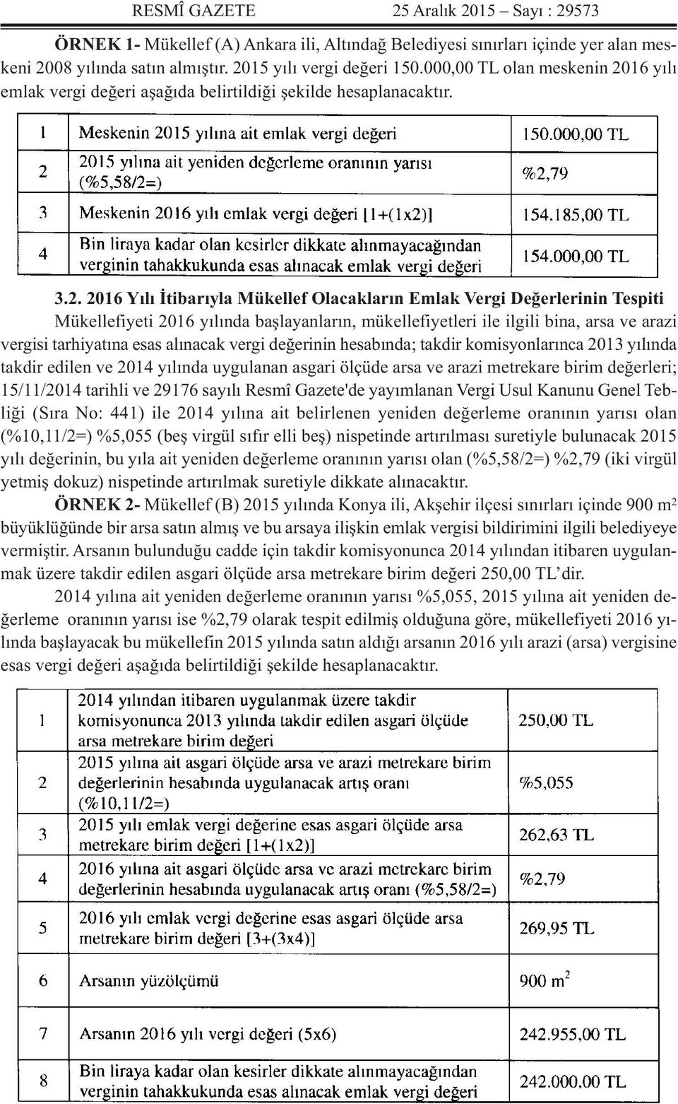 16 yılı emlak vergi değeri aşağıda belirtildiği şekilde hesaplanacaktır. 3.2.