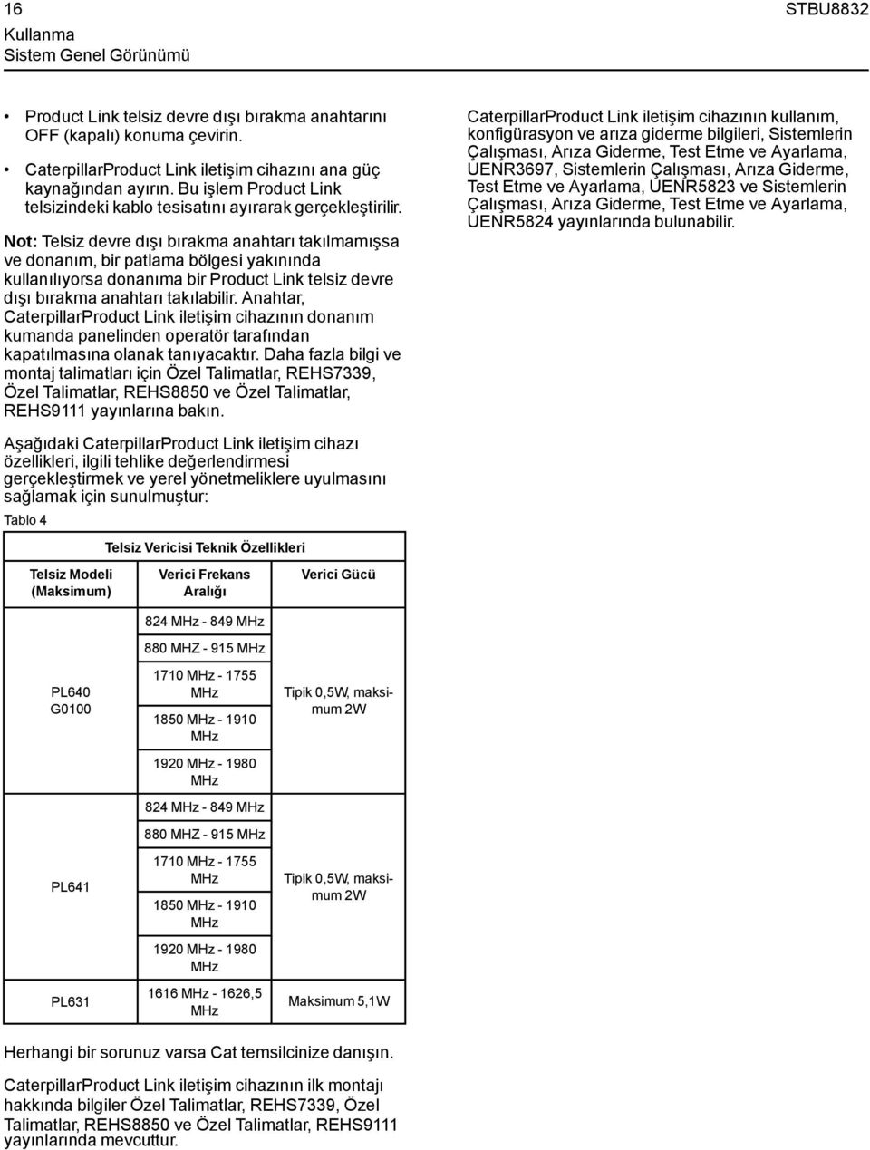 Not: Telsiz devre dışı bırakma anahtarı takılmamışsa ve donanım, bir patlama bölgesi yakınında kullanılıyorsa donanıma bir Product Link telsiz devre dışı bırakma anahtarı takılabilir.