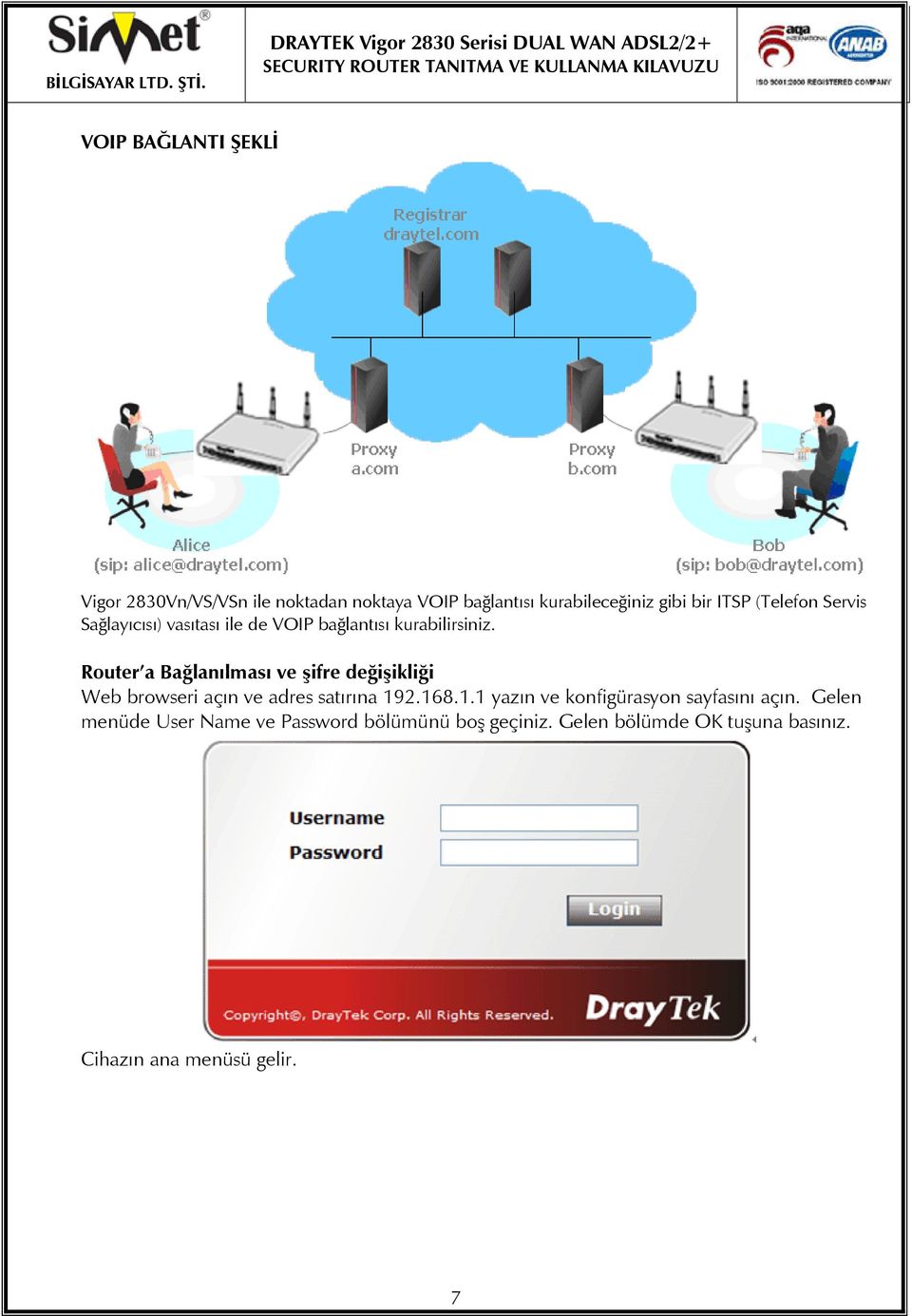 Router a Bağlanılması ve şifre değişikliği Web browseri açın ve adres satırına 19