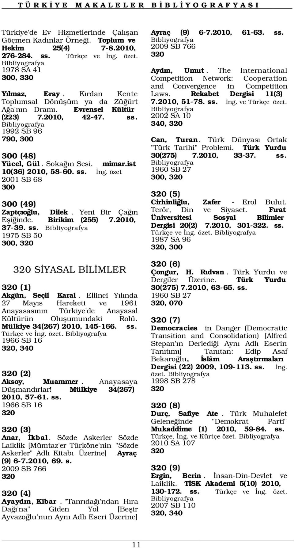 ve Türkçe özet. A a'n n Dram. Evrensel Kültür (223) 7.2010, 42-47. ss. 2002 SA 10 340, 320 1992 SB 96 790, 300 Can, Turan. Türk Dünyas Ortak 300 (48) Yücel, Gül. Soka n Sesi. mimar.