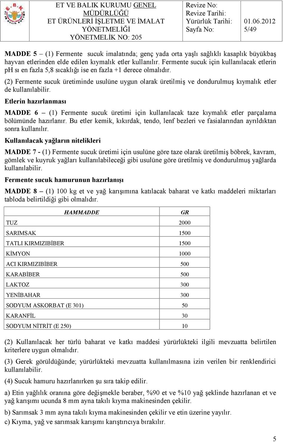 (2) Fermente sucuk üretiminde usulüne uygun olarak üretilmiş ve dondurulmuş kıymalık etler de kullanılabilir.