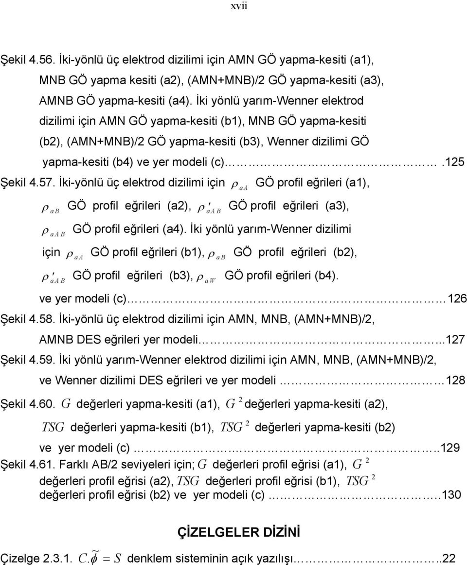 İki-yönlü üç elektrod dizilimi için ρ aa GÖ profil eğrileri (a), ρ ab GÖ profil eğrileri (a), ρ aab GÖ profil eğrileri (a3), ρ aab GÖ profil eğrileri (a4).