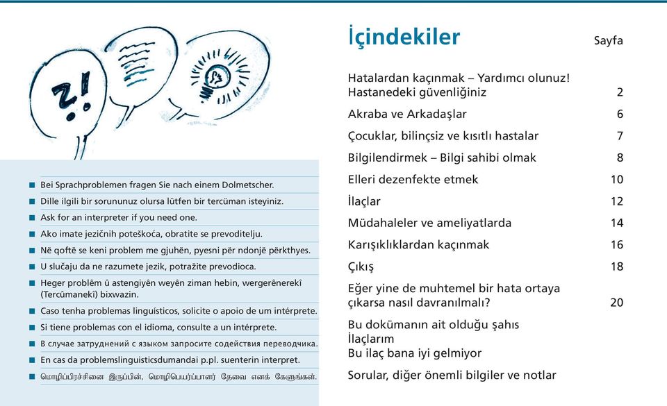 Dille ilgili bir sorununuz olursa lütfen bir tercüman isteyiniz. Ask for an interpreter if you need one. Ako imate jezičnih poteškoća, obratite se prevoditelju.