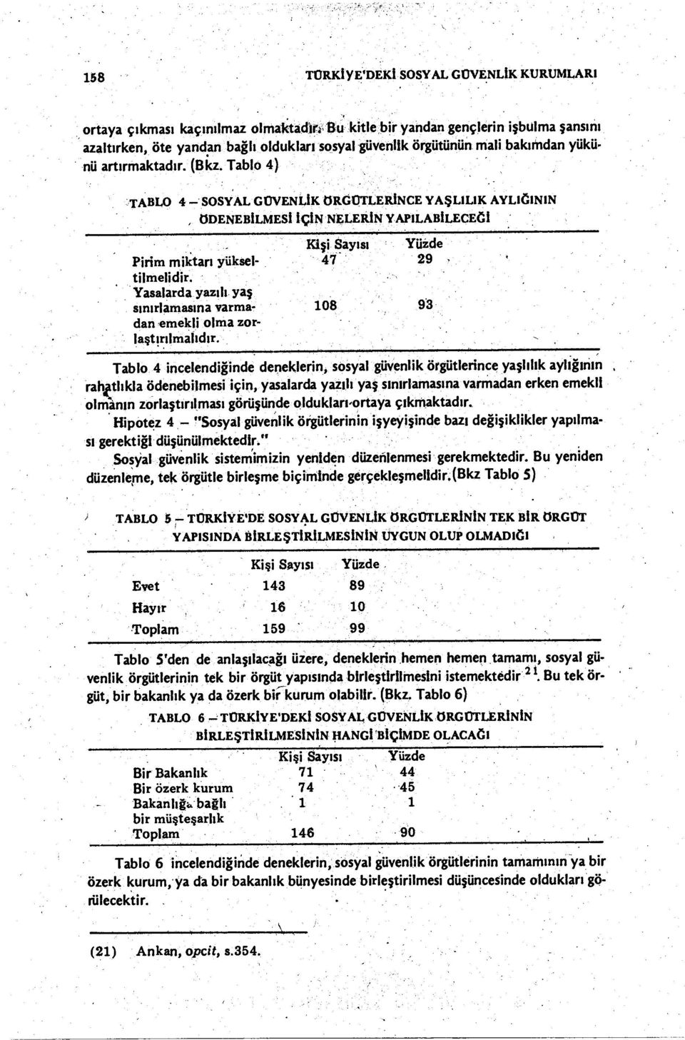 Tablo 4) TABLO 4 - SOSYAL GÜVENLIK ÖRGÜTLERINCE YAŞLıLıK AYLıĞıNıN, ÖDENEBILMESI IÇIN NELERIN YAPıLABILECEĞI Kişi Sayısı Yüzde Pirim miktarı yüksel 47 29 tilmelidir.