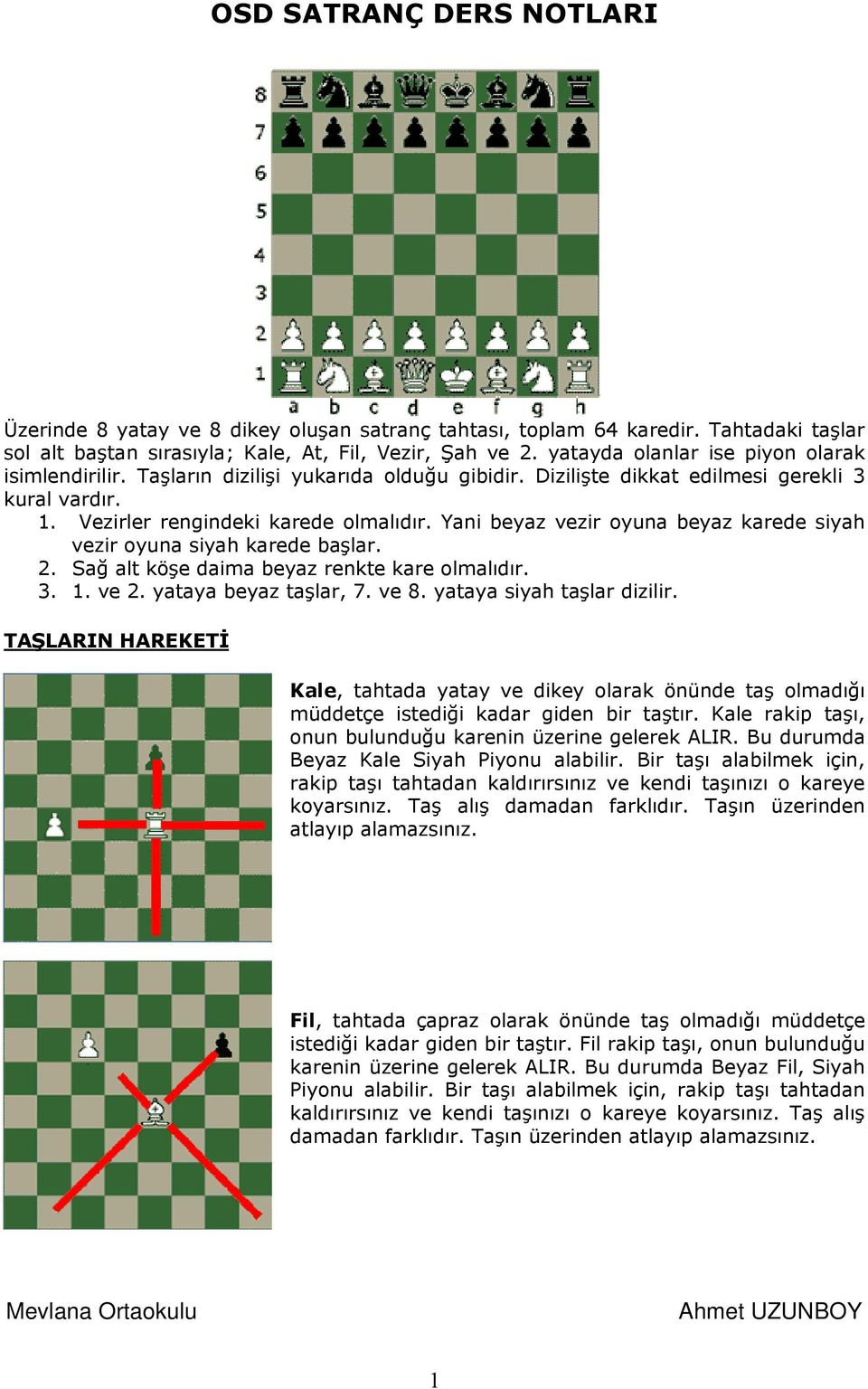 Yani beyaz vezir oyuna beyaz karede siyah vezir oyuna siyah karede başlar. 2. Sağ alt köşe daima beyaz renkte kare olmalıdır. 3. 1. ve 2. yataya beyaz taşlar, 7. ve 8. yataya siyah taşlar dizilir.