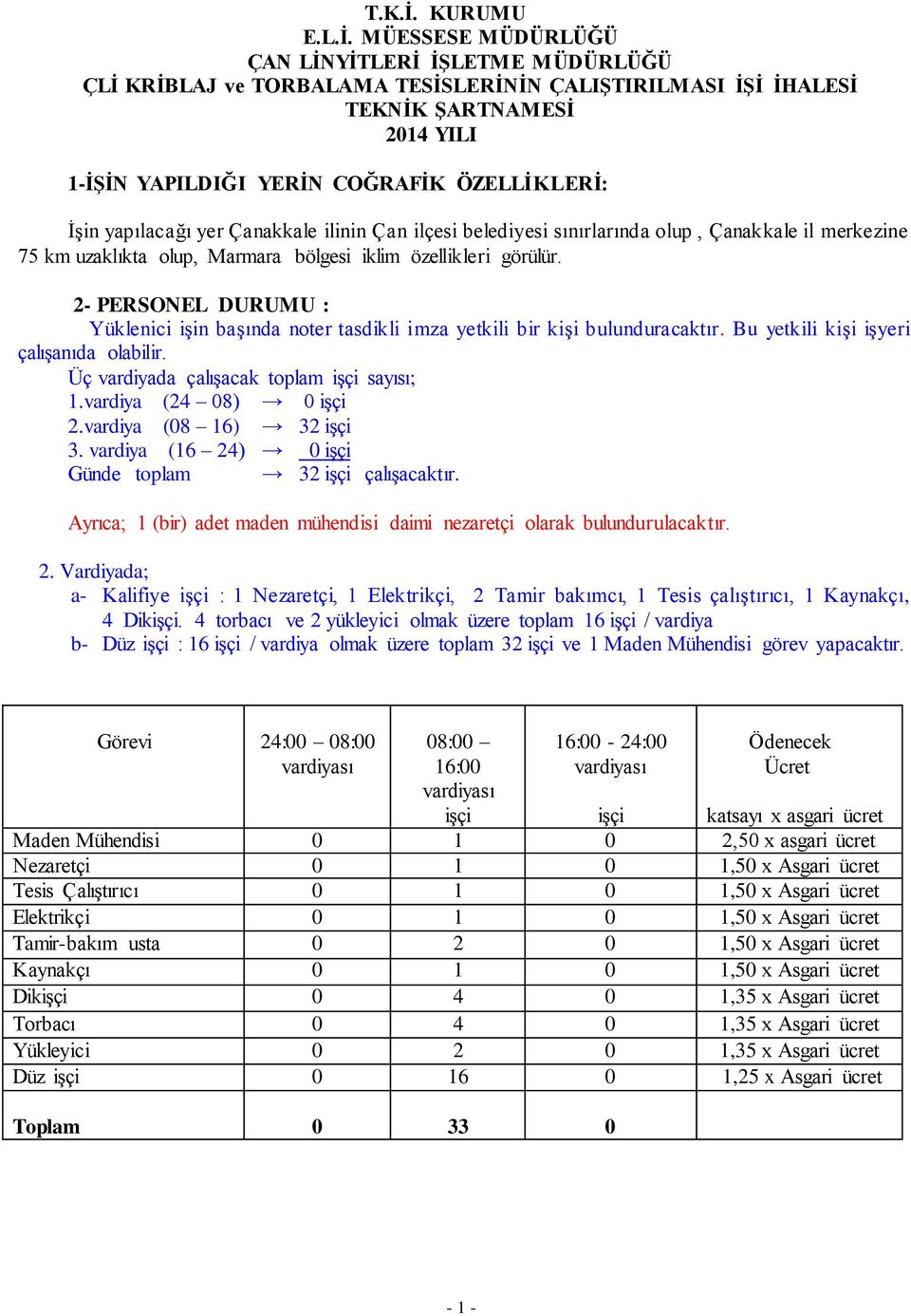 MÜESSESE MÜDÜRLÜĞÜ ÇAN LĠNYĠTLERĠ ĠġLETME MÜDÜRLÜĞÜ ÇLĠ KRĠBLAJ ve TORBALAMA TESĠSLERĠNĠN ÇALIġTIRILMASI ĠġĠ ĠHALESĠ TEKNĠK ġartnamesġ 214 YILI 1-ĠġĠN YAPILDIĞI YERĠN COĞRAFĠK ÖZELLĠKLERĠ: İşin