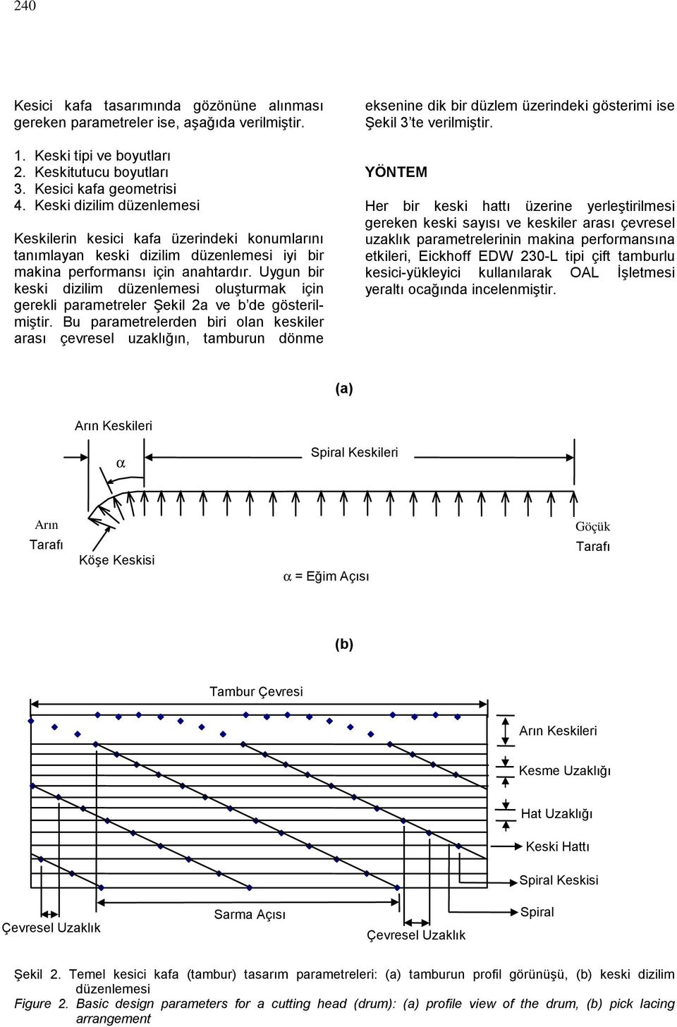 Uygun bir keski dizilim düzenlemesi oluşturmak için gerekli parametreler Şekil 2a ve b de gösterilmiştir.