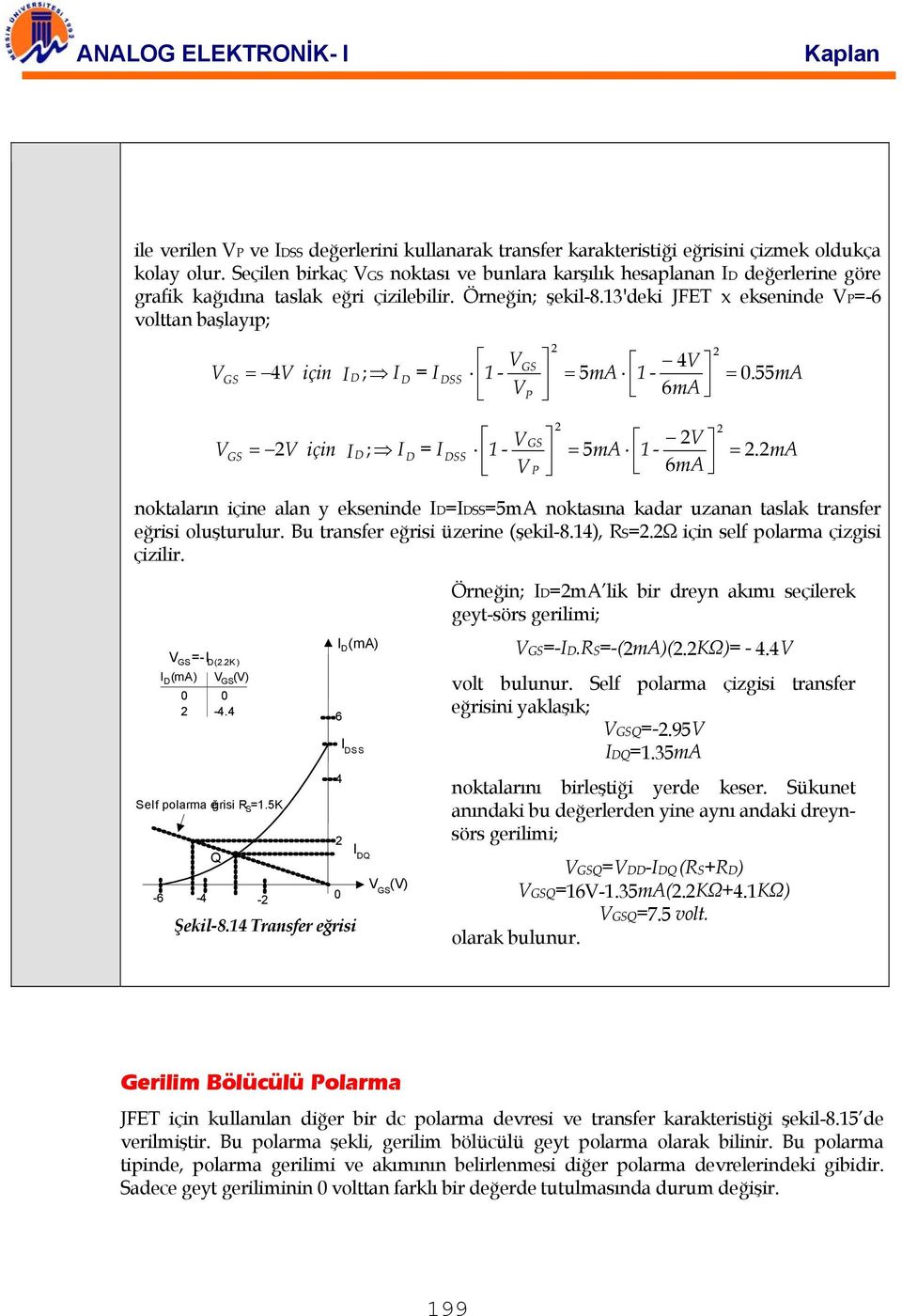 55mA P 6mA = içi ; = 1 - = 5mA 1 - =. ma P 6mA oktaları içie ala y ekseide ==5mA oktasıa kadar uzaa taslak trasfer eğrisi oluşturulur. Bu trasfer eğrisi üzerie (şekil-8.14), R=.