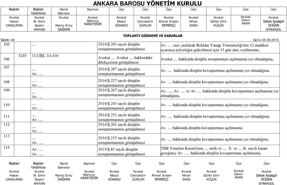 85 sayılı disiplin yazı yazılarak Reklam Yasağı Yönetmeliği'nin 12.maddesi uyarınca aykırılığın giderilmesi için 15 gün süre verilmesine,.