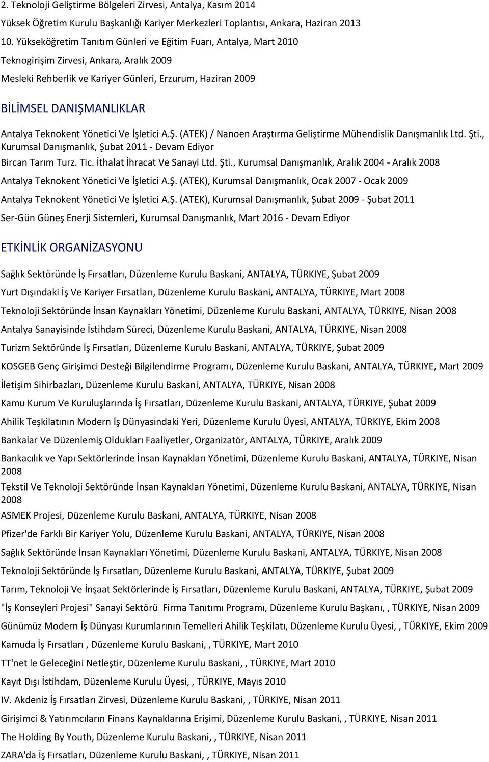 Teknokent Yönetici Ve İşletici A.Ş. (ATEK) / Nanoen Araştırma Geliştirme Mühendislik Danışmanlık Ltd. Şti., Kurumsal Danışmanlık, Şubat 2011 - Devam Ediyor Bircan Tarım Turz. Tic.